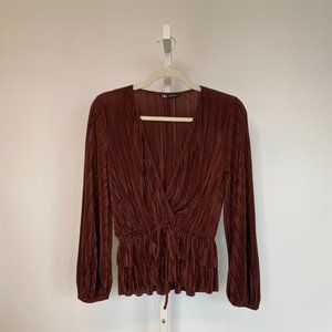 Brown Plisse Zara Wrap Top